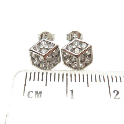 925 Sterling Silver Round-Cut C Z Cube Stud Earrings