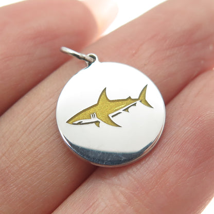 TOKEMOTI 925 Sterling Silver Yellow Enamel Shark Minimalist Charm Pendant