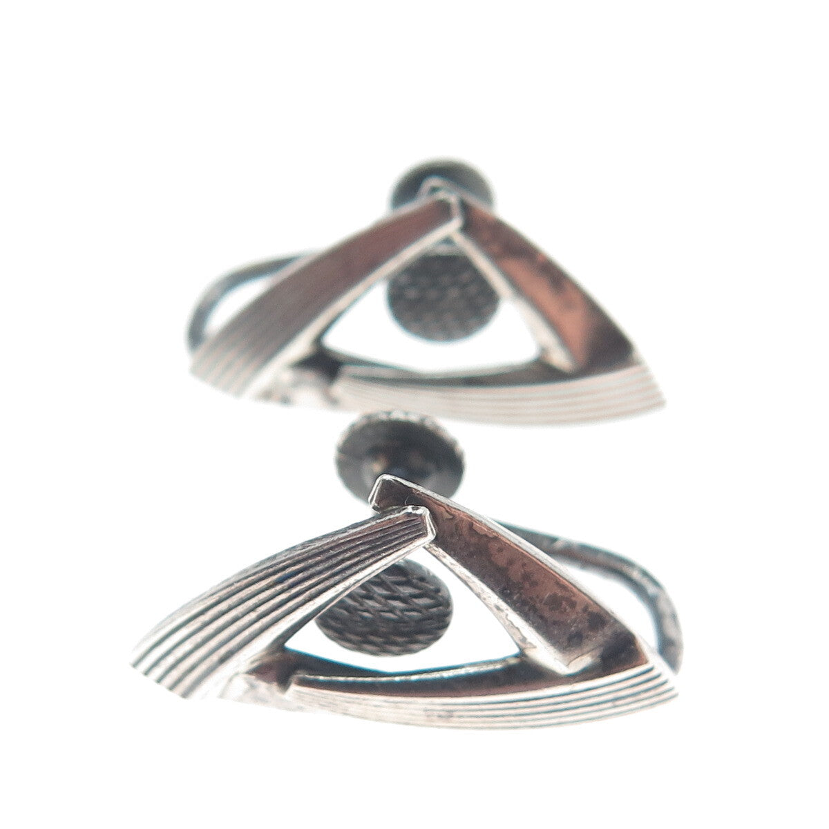 925 Sterling Silver Vintage Germany Modernist Oxidized Screw Back Earrings