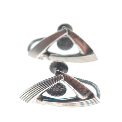 925 Sterling Silver Vintage Germany Modernist Oxidized Screw Back Earrings