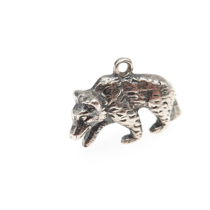 925 Sterling Silver Vintage Bear Oxidized 3D Mini Charm Pendant