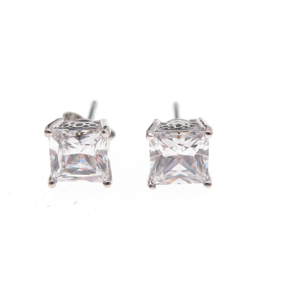 925 Sterling Silver Princess-Cut C Z Stud Earrings