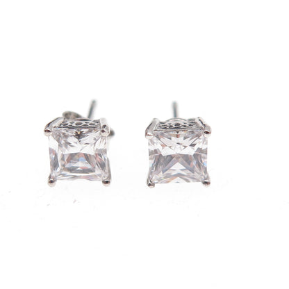 925 Sterling Silver Princess-Cut C Z Stud Earrings
