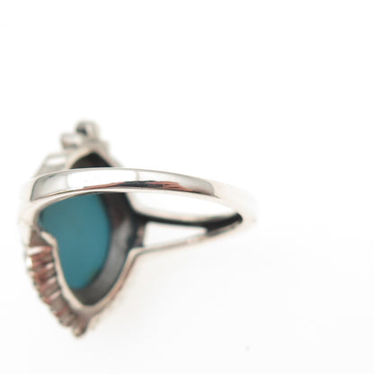 925 Sterling Silver Real Tyrone Turquoise Floral Oxidized Ring Size 8