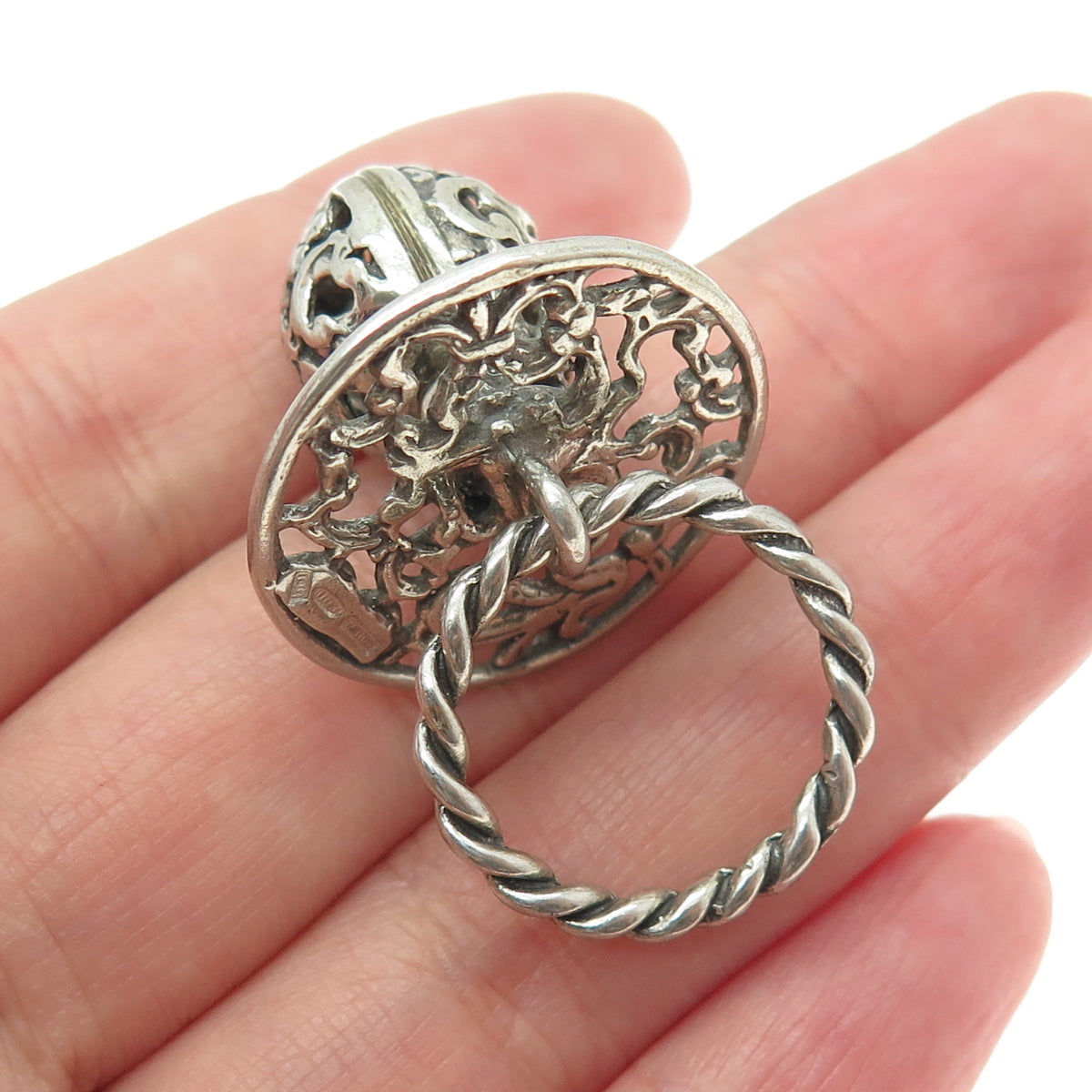 800 Silver Vintage Italy Ornate Baby Pacifier 3D Pendant