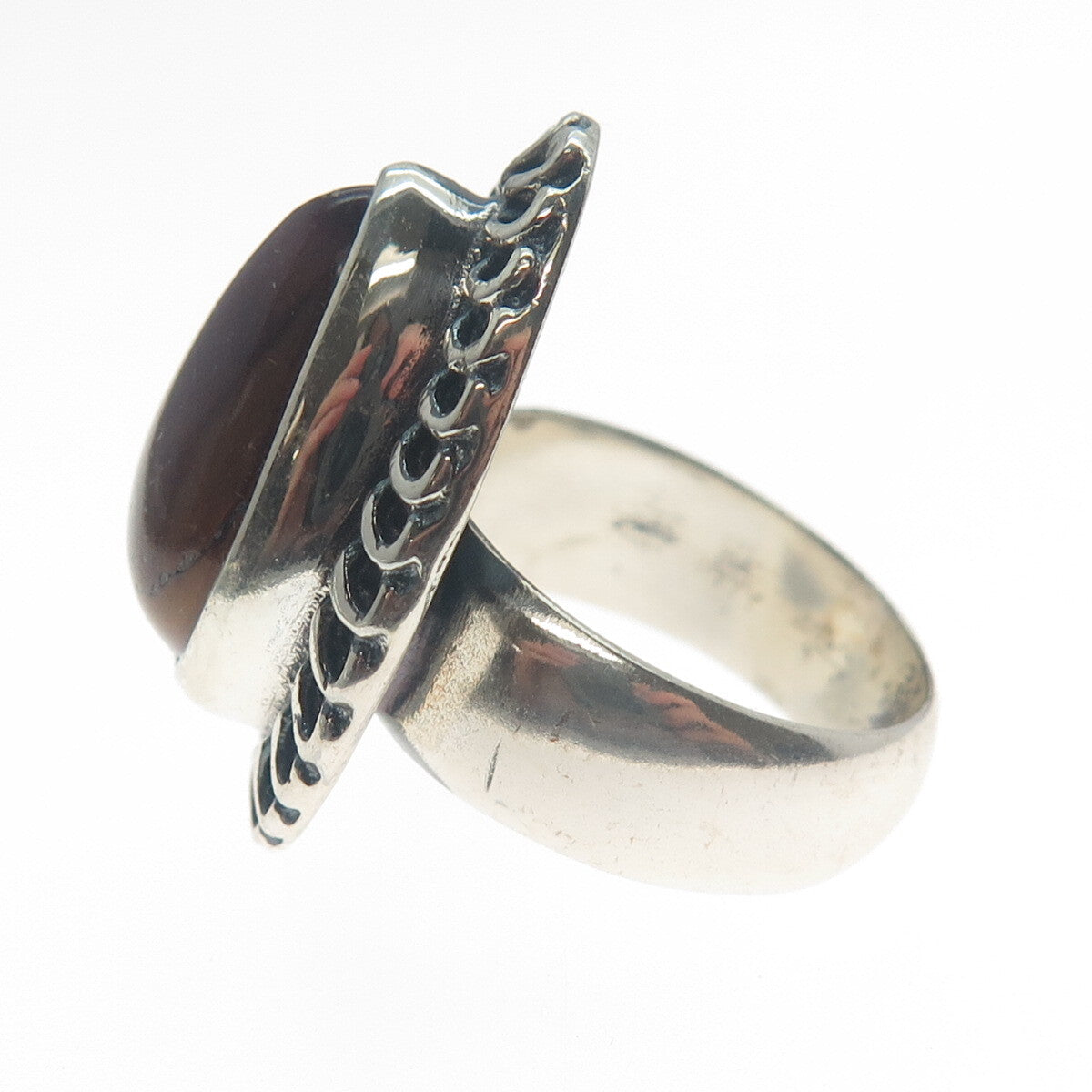 925 Sterling Silver Vintage Real Pear-Cut Purple Jasper Oxidized Ring Size 8.5
