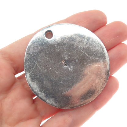 925 Sterling Silver Vintage Modernist Hammered Disc Oxidized Pendant