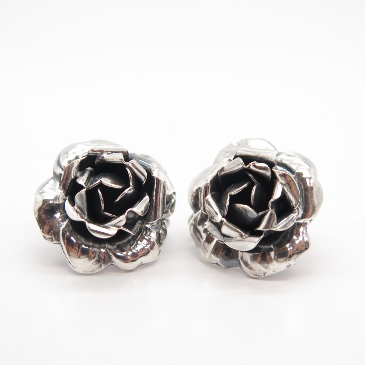 925 Sterling Silver Vintage Rose Floral Screw Back Earrings