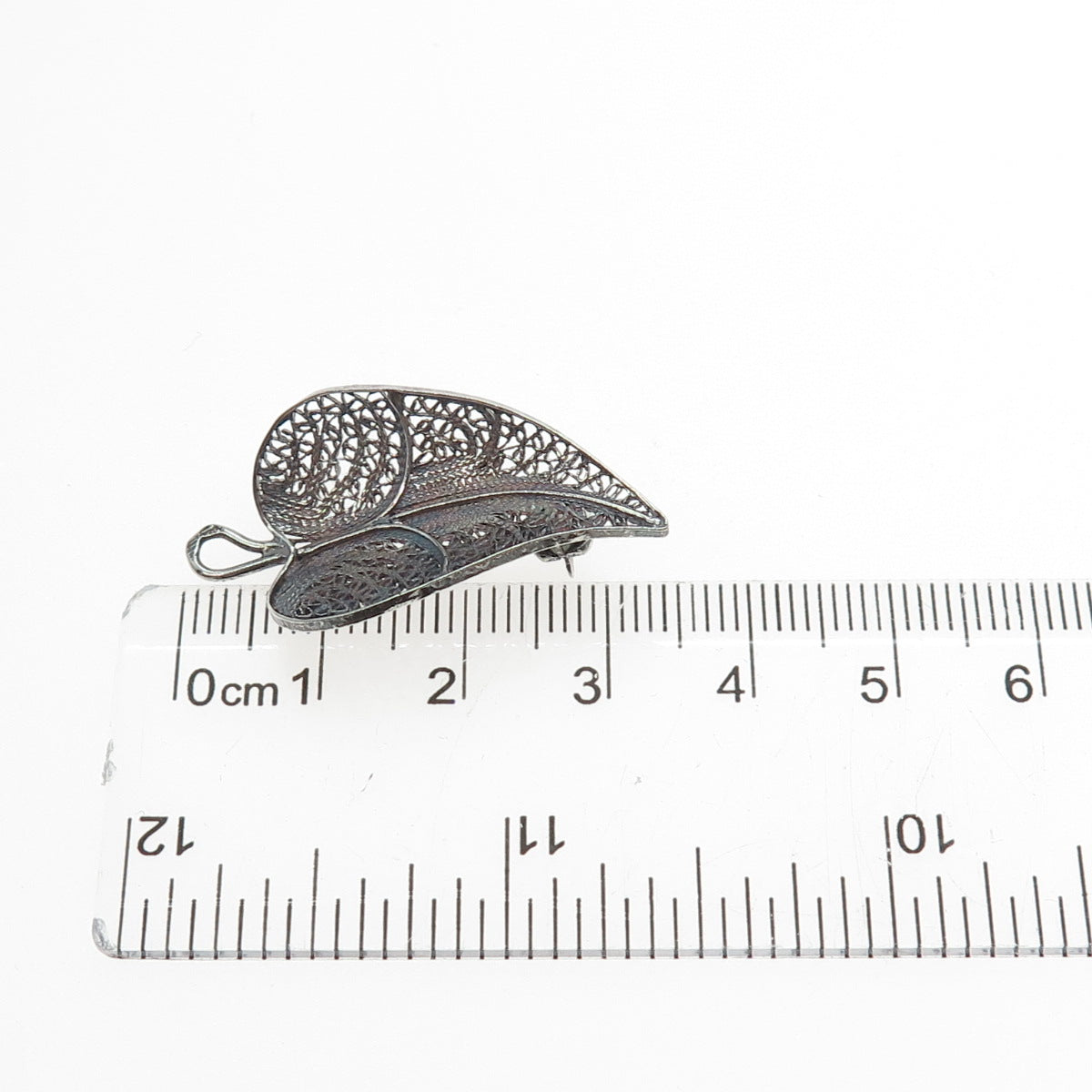 835 Silver Antique Art Deco Portugal Floral Leaf Filigree Oxidized Pin Brooch