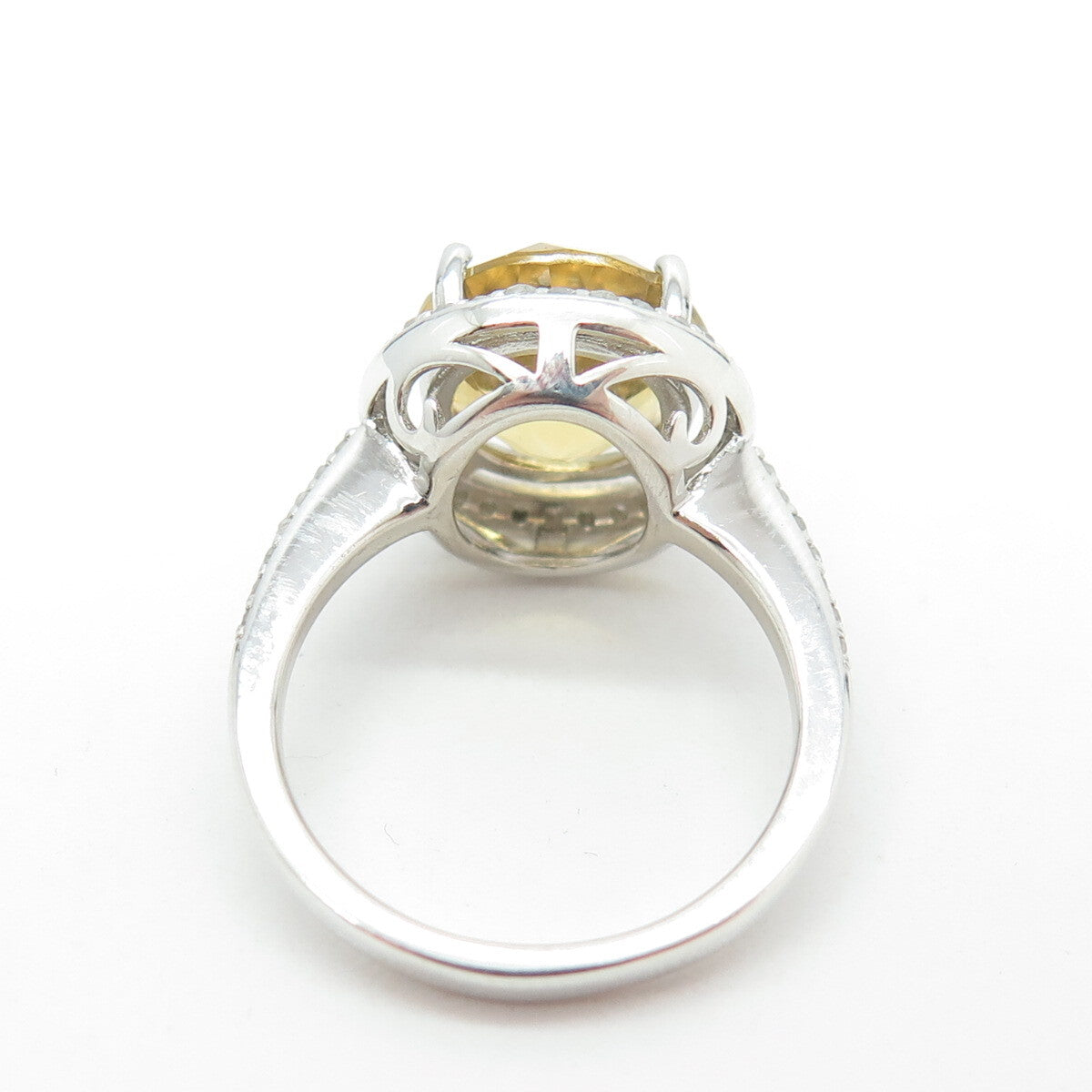925 Sterling Silver Real Round-Cut Diamond & Citrine Engagement Ring Size 5