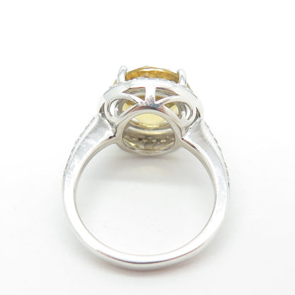 925 Sterling Silver Real Round-Cut Diamond & Citrine Engagement Ring Size 5