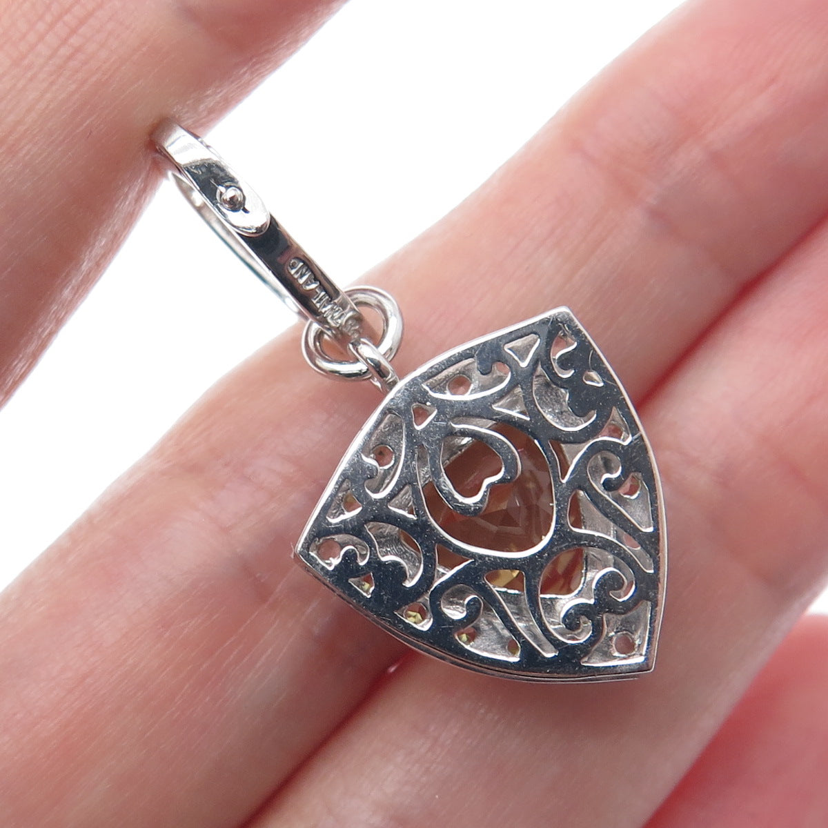FADI 925 Sterling Silver Real Diamond White Topaz & Citrine Charm Pendant