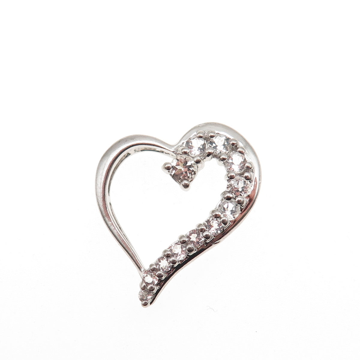 925 Sterling Silver Real Round-Cut White Topaz Heart Mini Slide Charm Pendant