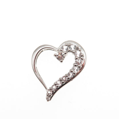 925 Sterling Silver Real Round-Cut White Topaz Heart Mini Slide Charm Pendant