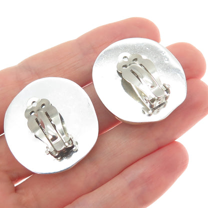 925 Sterling Silver 2-Tone Vintage Mexico Yin Yang Modernist Clip On Earrings