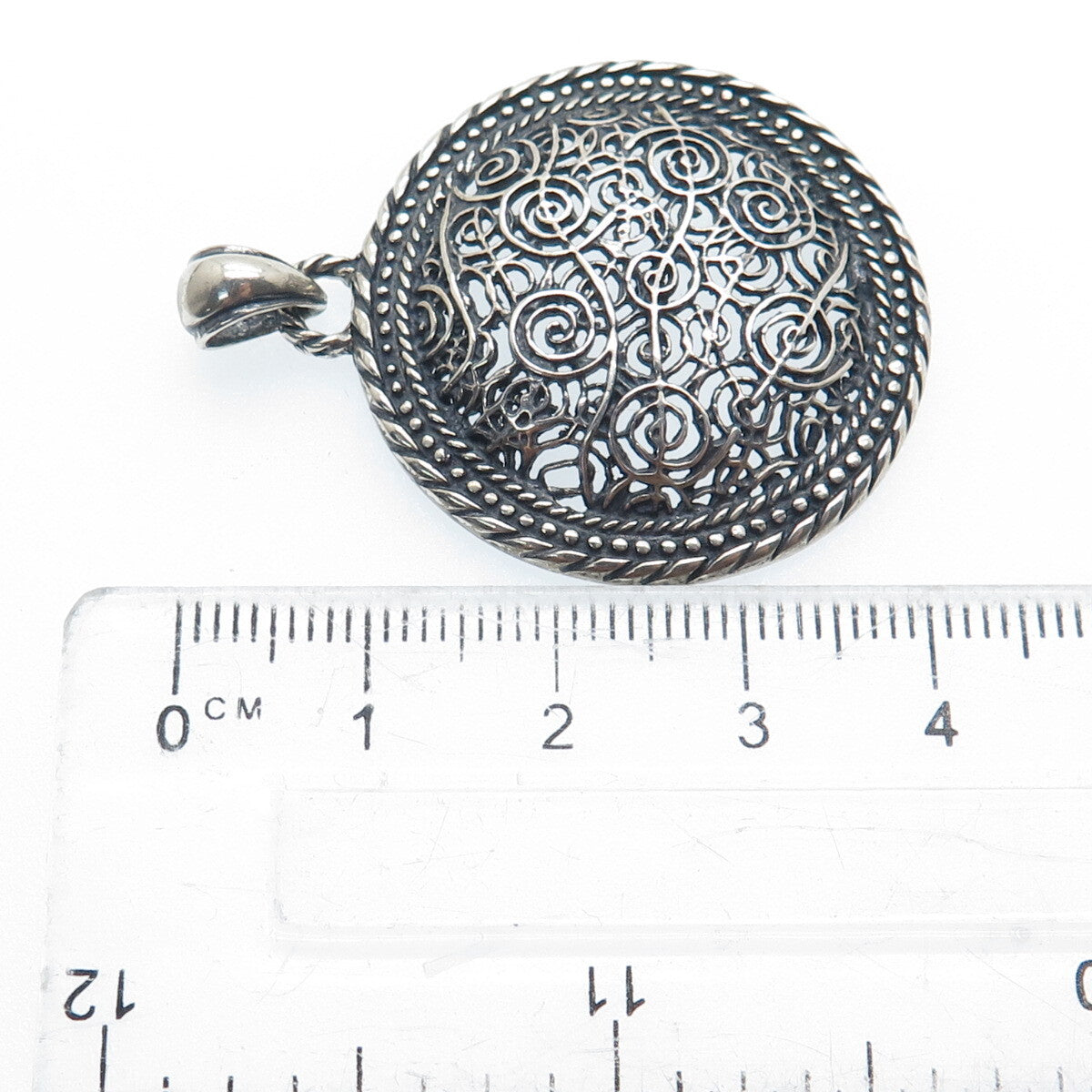 925 Sterling Silver Vintage Spiral Filigree Oxidized Charm Pendant