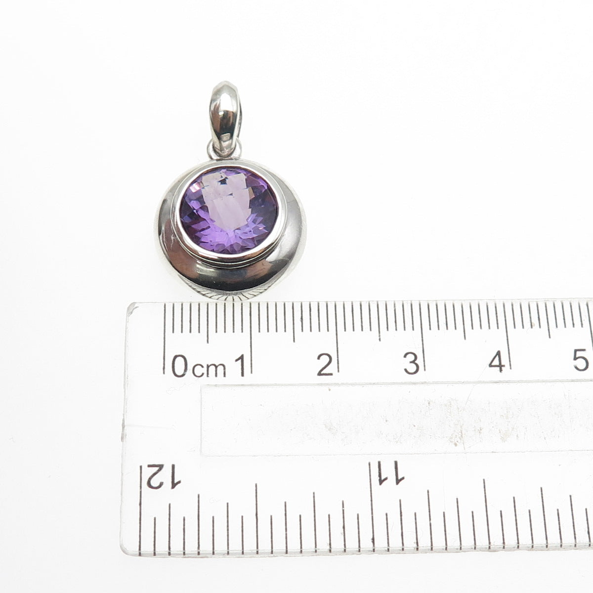 925 Sterling Silver Vintage EMA Real Round-Cut Amethyst Charm Pendant