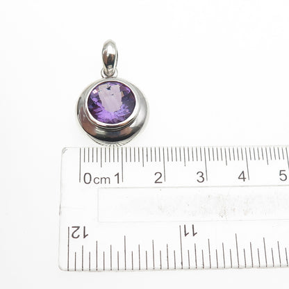 925 Sterling Silver Vintage EMA Real Round-Cut Amethyst Charm Pendant