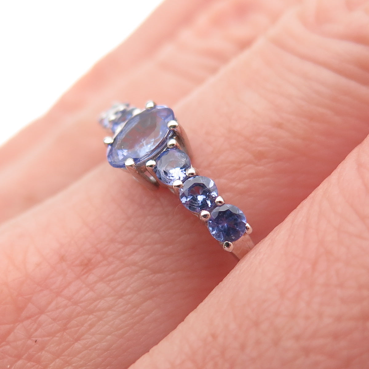 Chuck Clemency Sterling Silver Real Oval & Round-Cut Tanzanite Ring Size 8.25