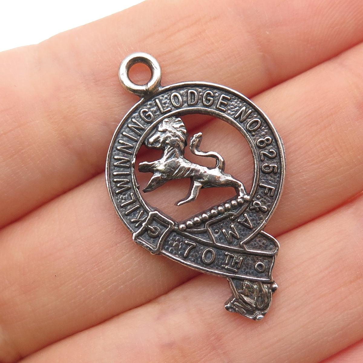 925 Sterling Silver Vintage Kilwinning Lodge #825 Freemasons Oxidized Pendant