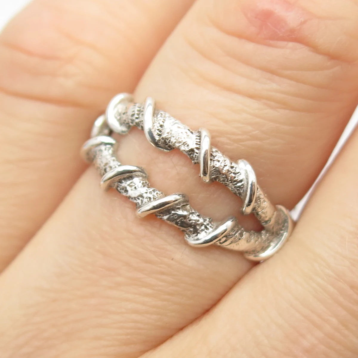 925 Sterling Silver Vintage Nugget Tribal Ring Size 6 3/4