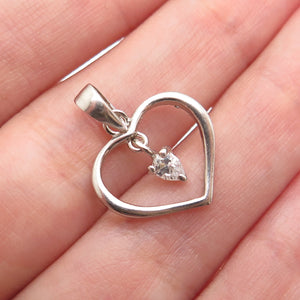 925 Sterling Silver Pear-Cut C Z Heart Minimalist Charm Pendant