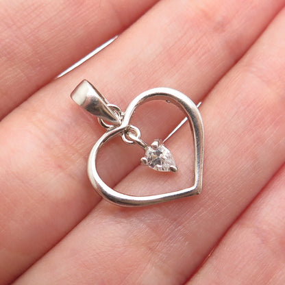 925 Sterling Silver Pear-Cut C Z Heart Minimalist Charm Pendant