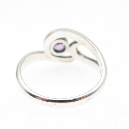 925 Sterling Silver Vintage Real Amethyst Modernist Swirl Ring Size 6.75