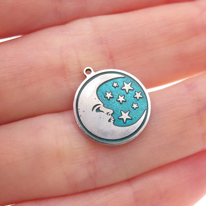 925 Sterling Silver Turquoise Enamel Crescent Moon & Star Charm Pendant