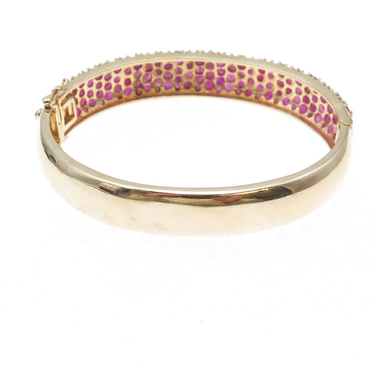 925 Sterling Silver Gold Plated Real Round-Cut Ruby Bangle Bracelet 7.25"