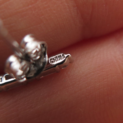 925 Sterling Silver Round & Emerald-Cut C Z Bar Earrings