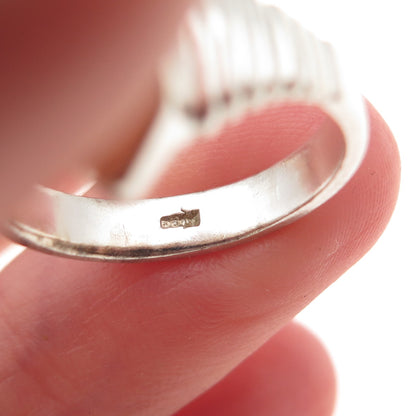800 Silver 2-Tone Vintage Round-Cut C Z Modernist Oxidized Ring Size 6.25
