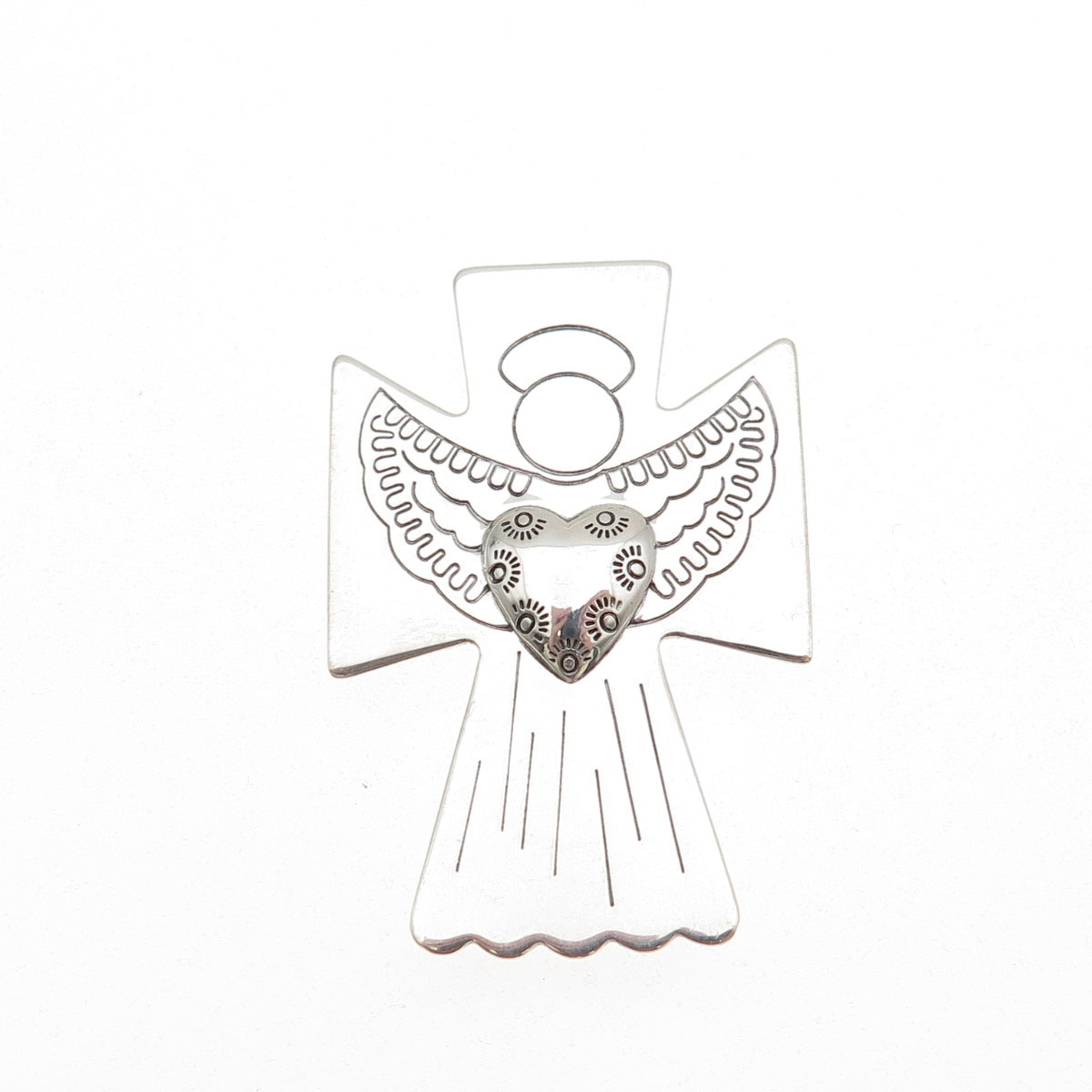 Carolyn Pollack 925 Sterling Vintage Angel Heart Cross Pin Brooch Slide Pendant