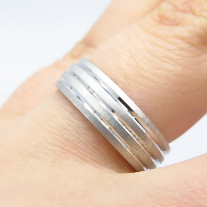925 Sterling Silver Striped Band Ring Size 5.75