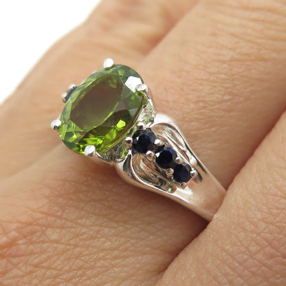 MICHELLE ALBALA 925 Sterling Silver Vintage Sapphire & Peridot Ring Size 11.25