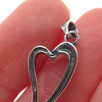 Ken Crafts 925 Sterling Silver Vintage Modernist Heart Charm Pendant