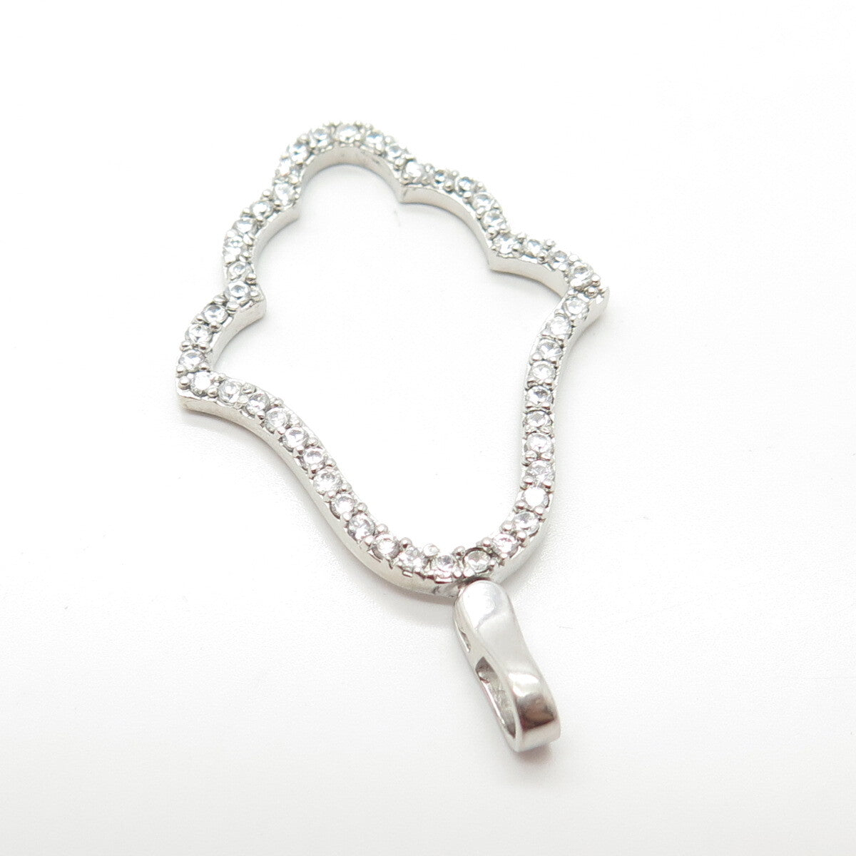 925 Sterling Silver C Z Hamsa Amulet Pendant