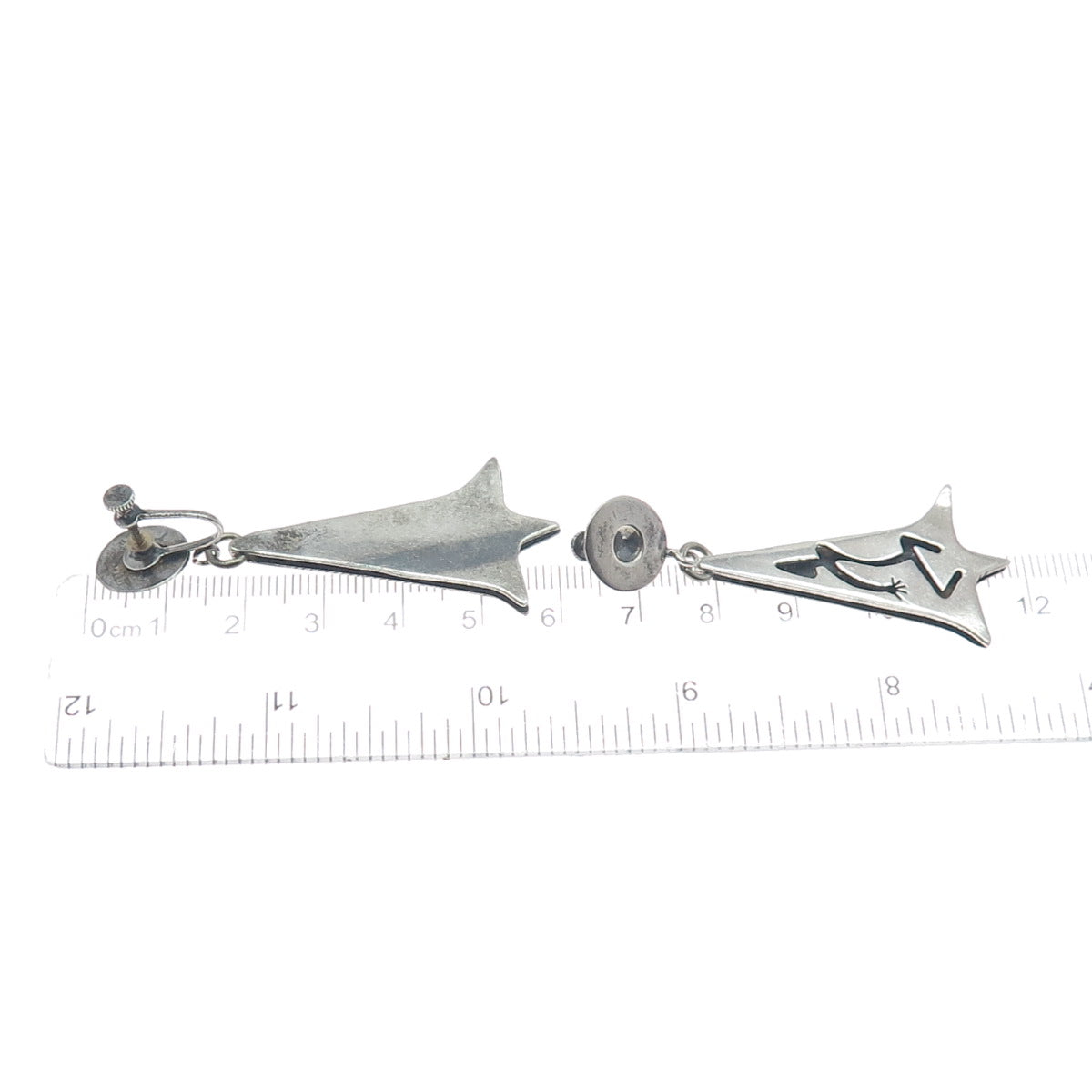 925 Sterling Silver Vintage Mexico Aztec Dancer Oxidized Screw Back Earrings