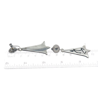 925 Sterling Silver Vintage Mexico Aztec Dancer Oxidized Screw Back Earrings