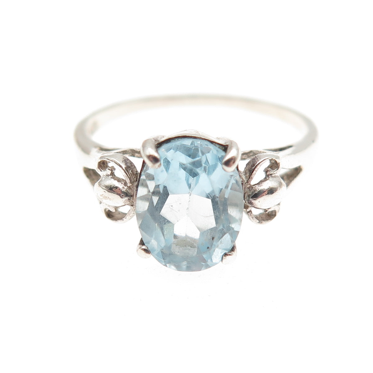 925 Sterling Silver Vintage Real Oval-Cut Blue Topaz Ring Size 6.5