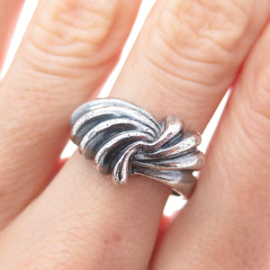 925 Sterling Silver Vintage Modernist Twisted Oxidized Ring Size 9