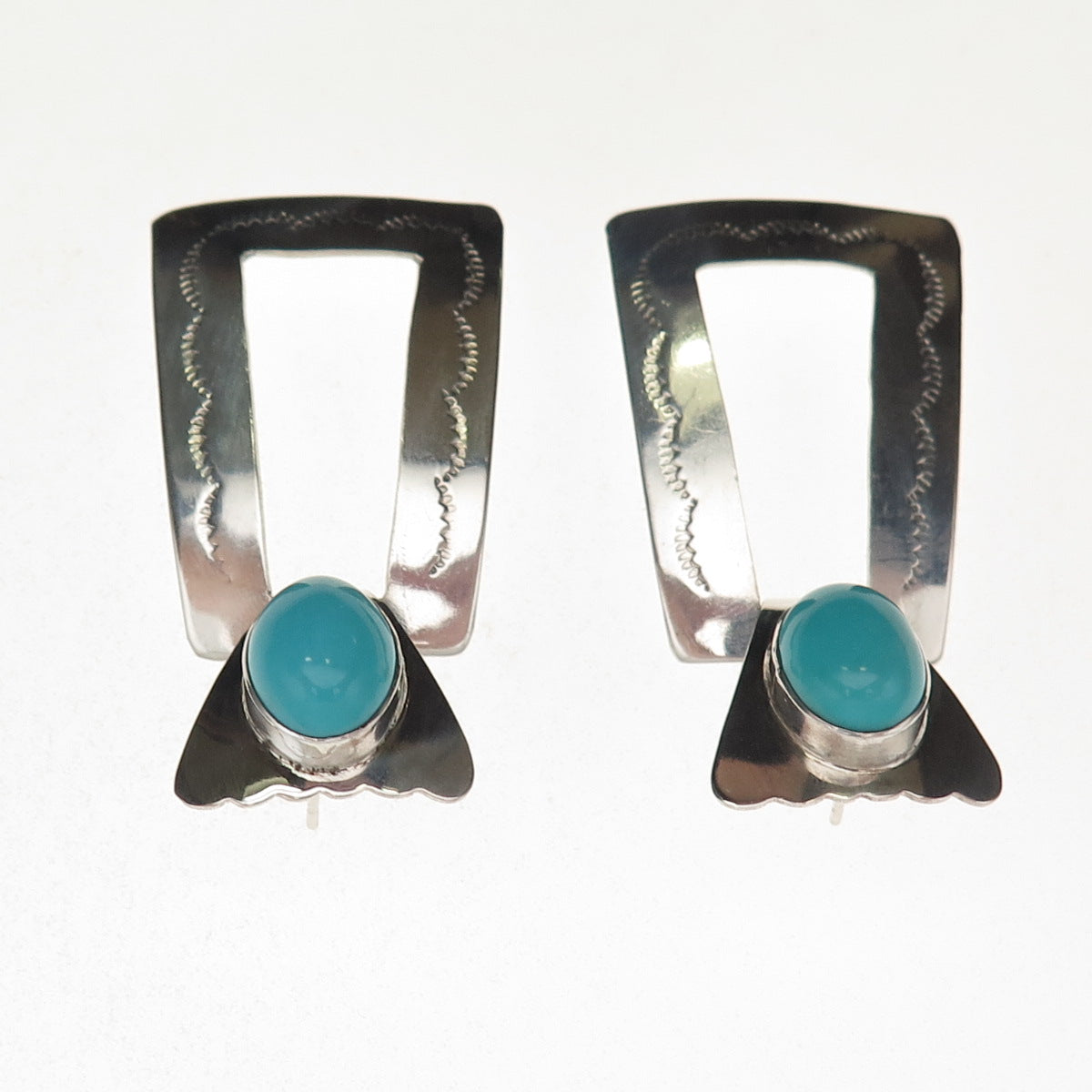 Carol Felley 925 Sterling Silver Vintage 1989 Real Turquoise Tribal Earrings