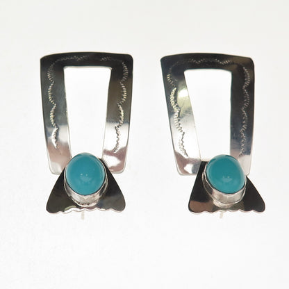 Carol Felley 925 Sterling Silver Vintage 1989 Real Turquoise Tribal Earrings