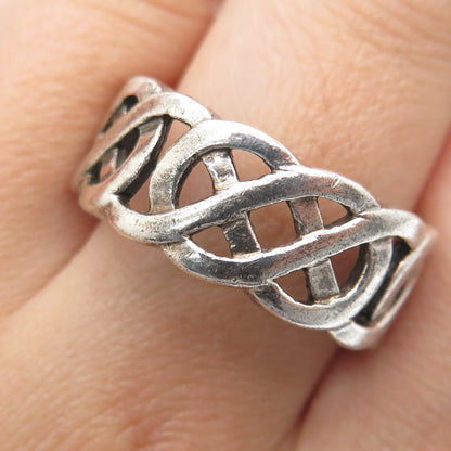 925 Sterling Silver Vintage Celtic Knot Oxidized Band Ring Size 11.25