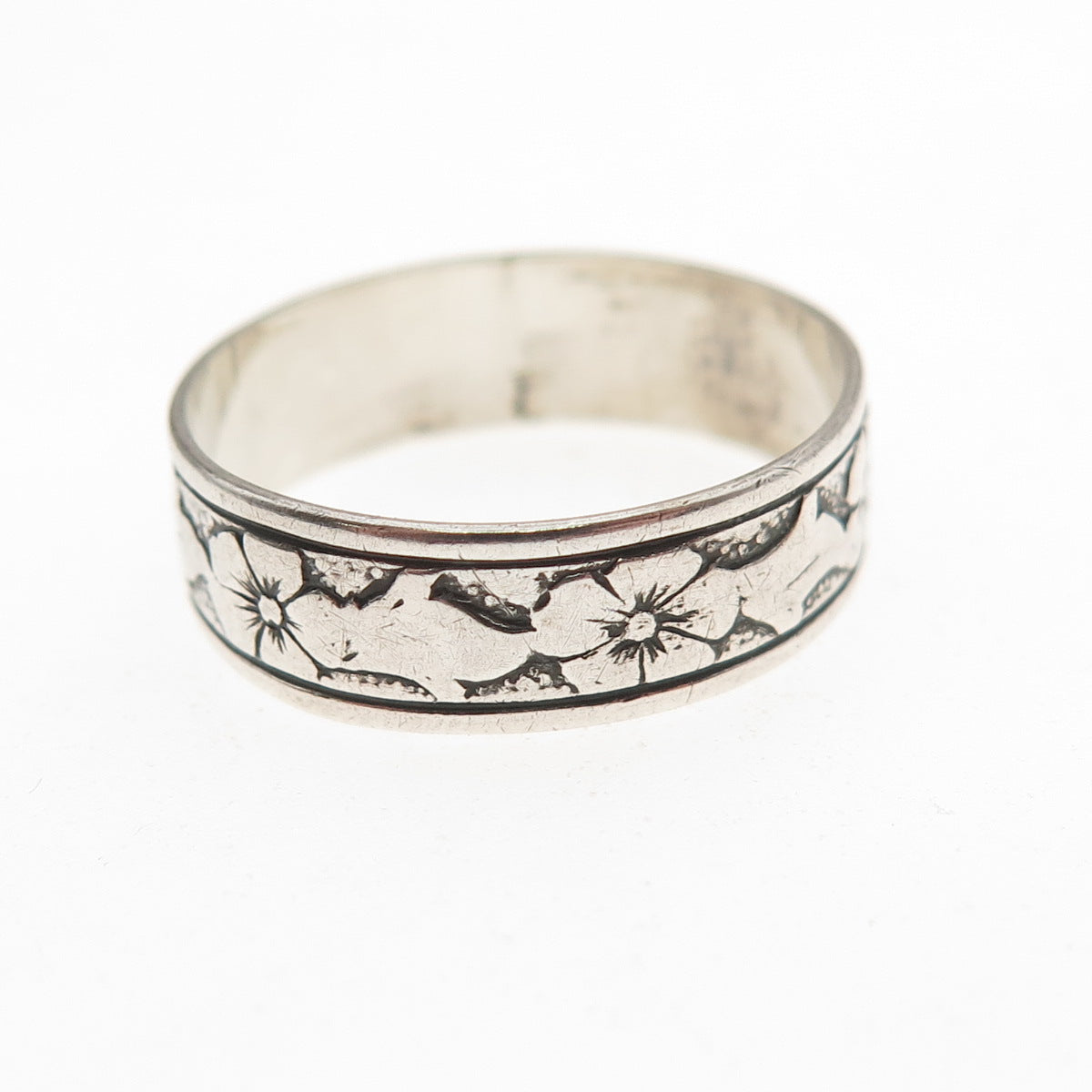 Uncas 925 Sterling Silver Antique Art Deco Forget Me Not Band Ring Size 6.75