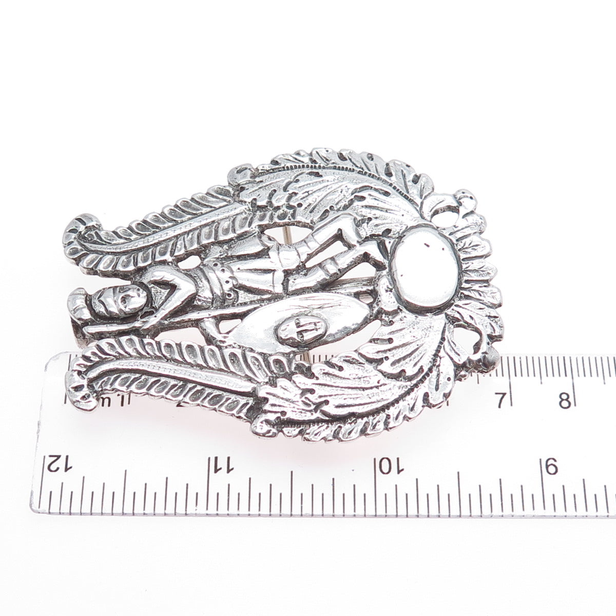 900 Silver Antique Italy Neapolitan Holy Warrior Pin Brooch / Slide Pendant