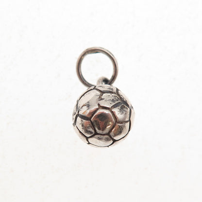 925 Sterling Silver Vintage Soccer Ball Oxidized 3D Charm Pendant