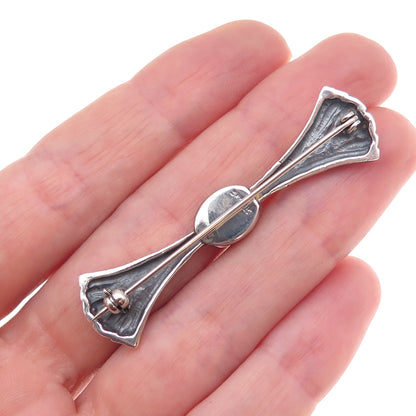 Old Pawn 925 Sterling Silver Vintage Southwestern Turquoise Bow Pin Brooch