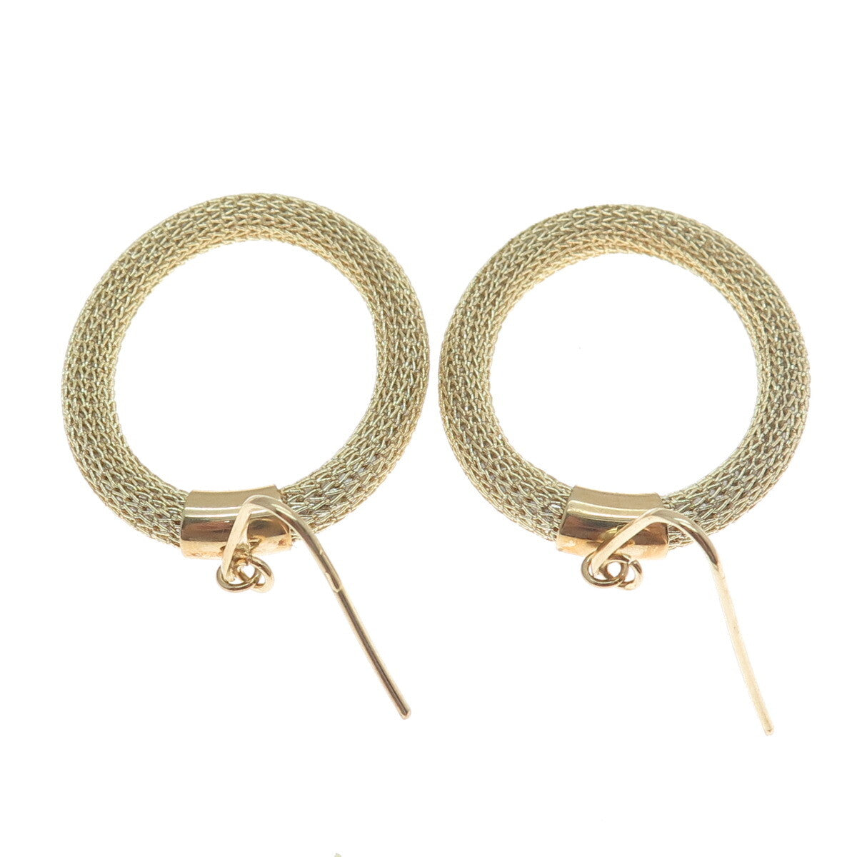 925 Sterling Silver Gold Plated Italy Mesh Oval Circle Dangle Earrings