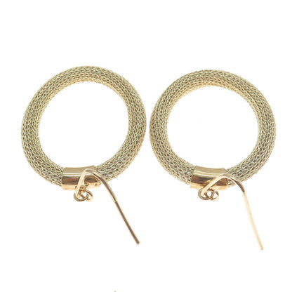 925 Sterling Silver Gold Plated Italy Mesh Oval Circle Dangle Earrings